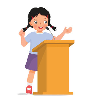 Cute little girl giving a speech on podium