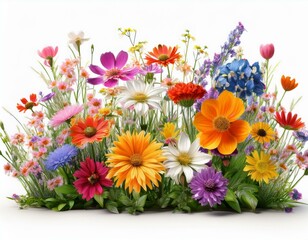 Obraz premium colorful flowers, summer flowers, garden, white background, blooming, vibrant, nature, floral display, garden scene, bright colors, decorative, seasonal flowers, botanical, floral design, fresh blooms