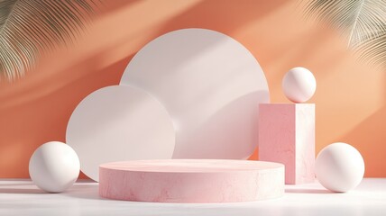 Fototapeta premium Minimalist Product Display with Pink and White Geometric Shapes