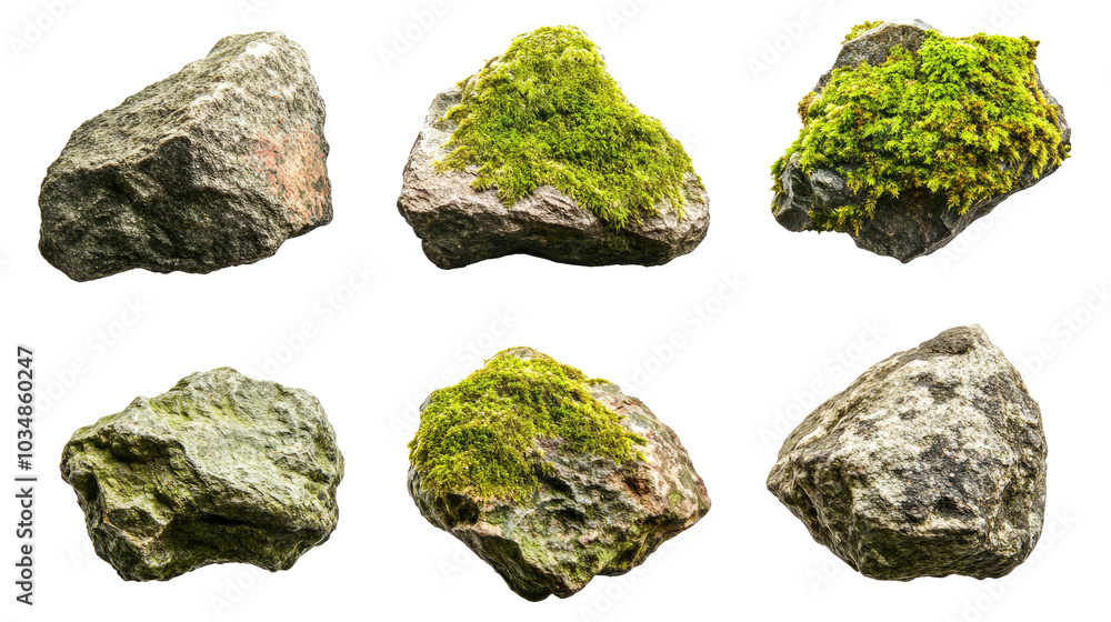 Aufkleber moss-covered rocks collection isolated on transparent background generative ai