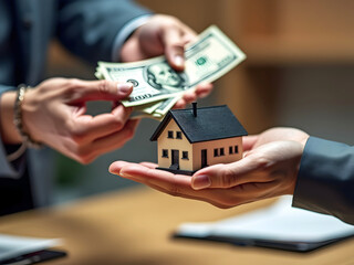 Business Transaction - Handing over cash and model house for real estate purchase, generative AI