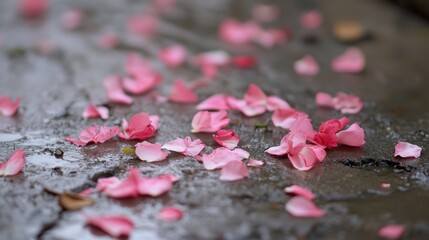 Pink Petals on Wet Pavement