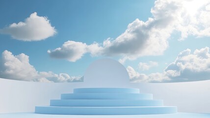 Blue Circular Steps Against a Sky Background