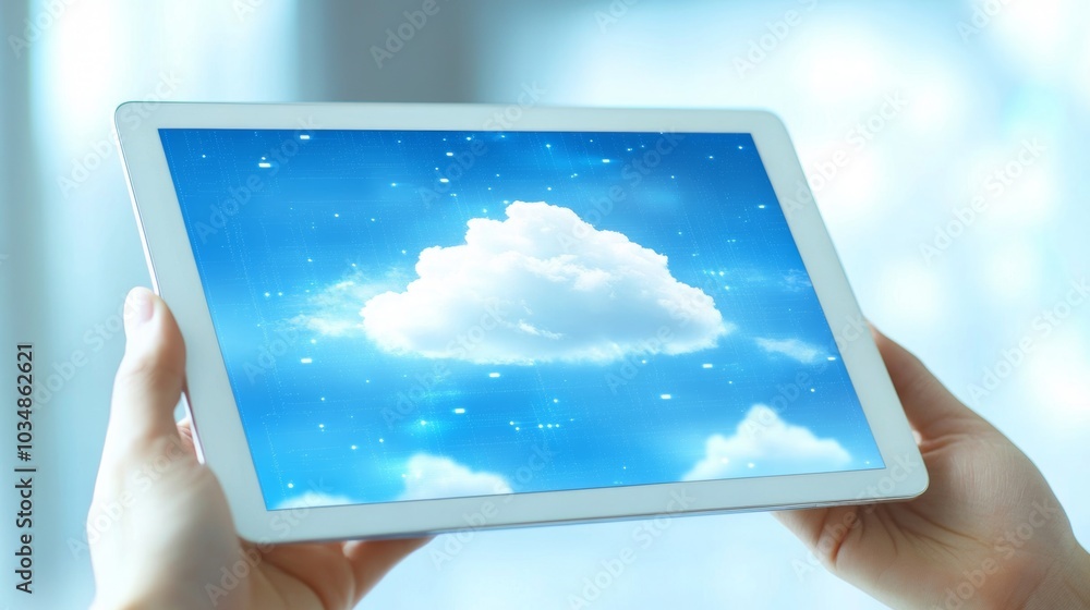 Poster cloud computing on tablet data storage digital technology wireless connection