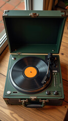 Vintage record player with retro design top-down perspective