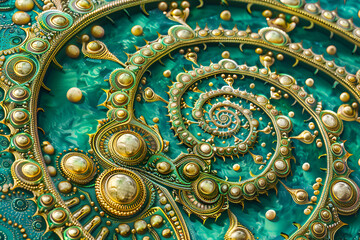 Obraz premium Emerald spiral with golden intricacies