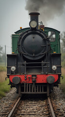 Vintage steam locomotive on railway tracks with smokestack