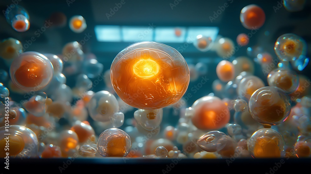 Poster exploring the intricate world of microbial life a stunning visualization of cells and their interact