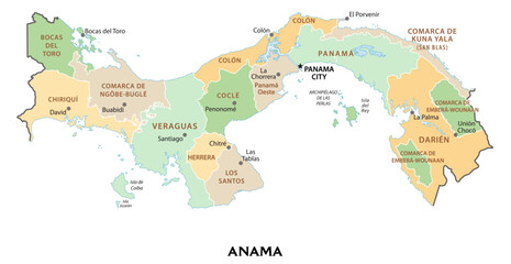 Isolated administrative divisions map of Panama