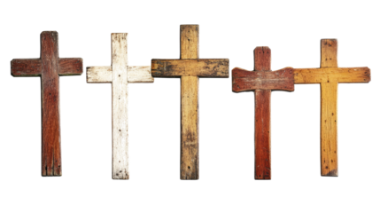 Old Wooden Crosses Displayed Together on a Transparent Background Generative AI