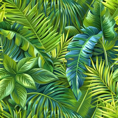 Lush green tropical leaf pattern background
