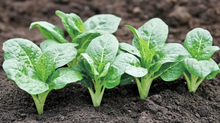 Fresh Green Spinach Plants Growing in Soil   Organic Gardening