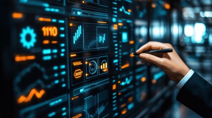 Obraz premium Businessperson Analyzing Data on Digital Screen