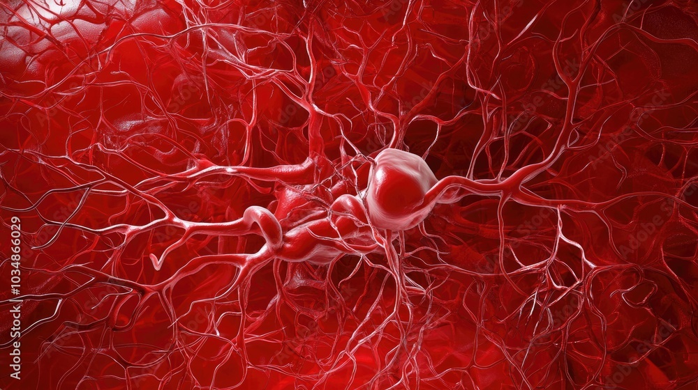 Poster intricate red vascular structure in abstract art