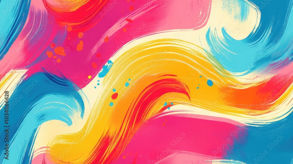 Poster Colorful wavy abstract pattern featuring brush stroke graphics and vibrant color splashes Textured background with ample space for text