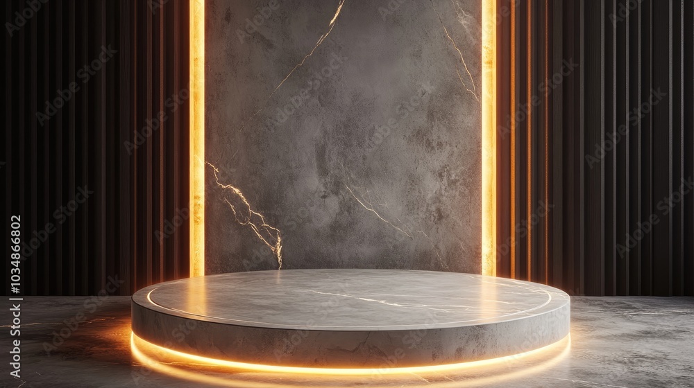 Poster glowing circular pedestal in a minimalist design 3d rendering mockup
