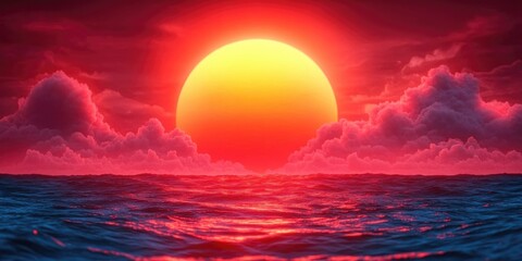 Fototapeta premium Sunburst illuminating the ocean during a serene early morning sunrise, Sunburst glowing over calm ocean at dawn