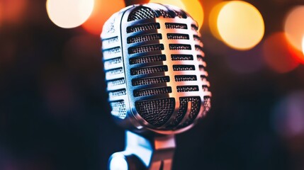 Classic Microphone with Blurred Colorful Background