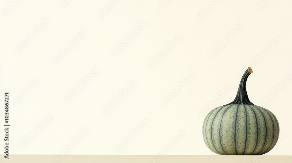 Poster Front view of a large green pumpkin on a white background with ample copy space