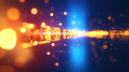 Fototapeta premium Magical golden 3D text on a shiny blue background featuring a night scene with lens flares and dynamic lighting effects