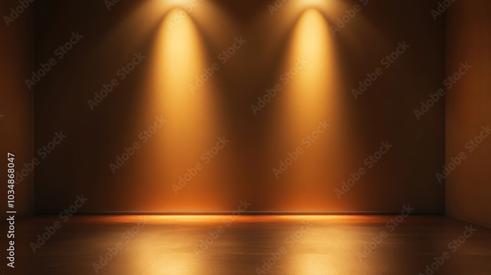 Poster empty room background featuring a golden brown gradient and spotlight creating an abstract studio ba