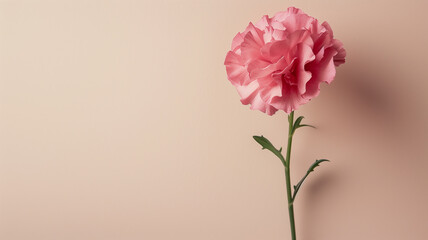 Pink Carnation Bloom Against Soft Pastel Background with Copy Space