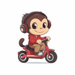 Cool Monkey Biker with Headphones Vector Art Design