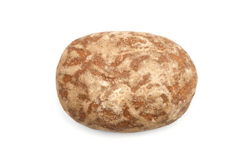 A simple gingerbread on a white background. One gingerbread view from above.