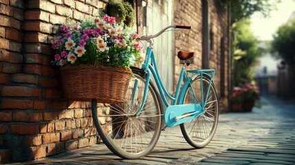 Blue Bicycle in a Cobblestone Alley
