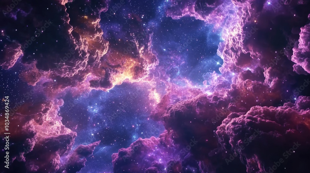 Poster 3d cartoon rendering showcasing nebulae and numerous stars in outer space