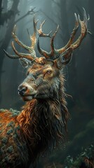 Majestic Deer in a Misty Forest: A Captivating Portrait