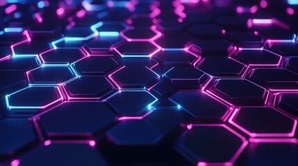 Naklejka premium Luminous hexagonal structure Animated neon hexagons pulsate against a dark backdrop A futuristic three dimensional hexagon design
