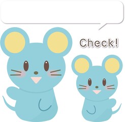 チェックふきだし付きの親子のネズミさん