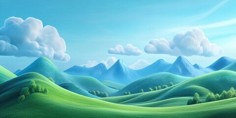 Obraz premium Mountain Landscape in Spring under Blue Sky, Spring Mountain Landscape under Clear Sky