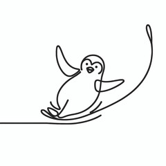 Obraz premium Penguin sliding in continuous line drawing.