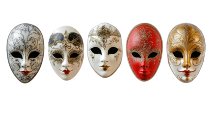 Colorful Opera Masks Displayed Against a Transparent Background Generative AI