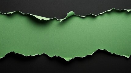 Fototapeta premium Green ripped paper torn edges strips isolated on black background