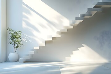 Fototapeta premium Modern Minimalist Interior with Stairs and Natural Light
