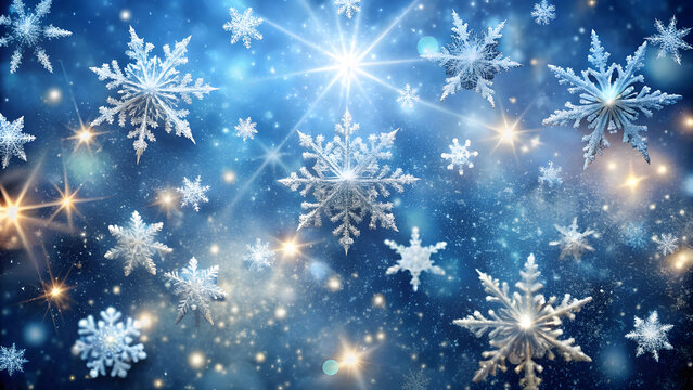 Glittering Snowflakes Falling in Starry Sky. Perfect for: Christmas, Winter Solstice, Hanukkah