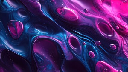 Obraz premium Abstract Swirling Liquid with Pink and Blue Bubbles
