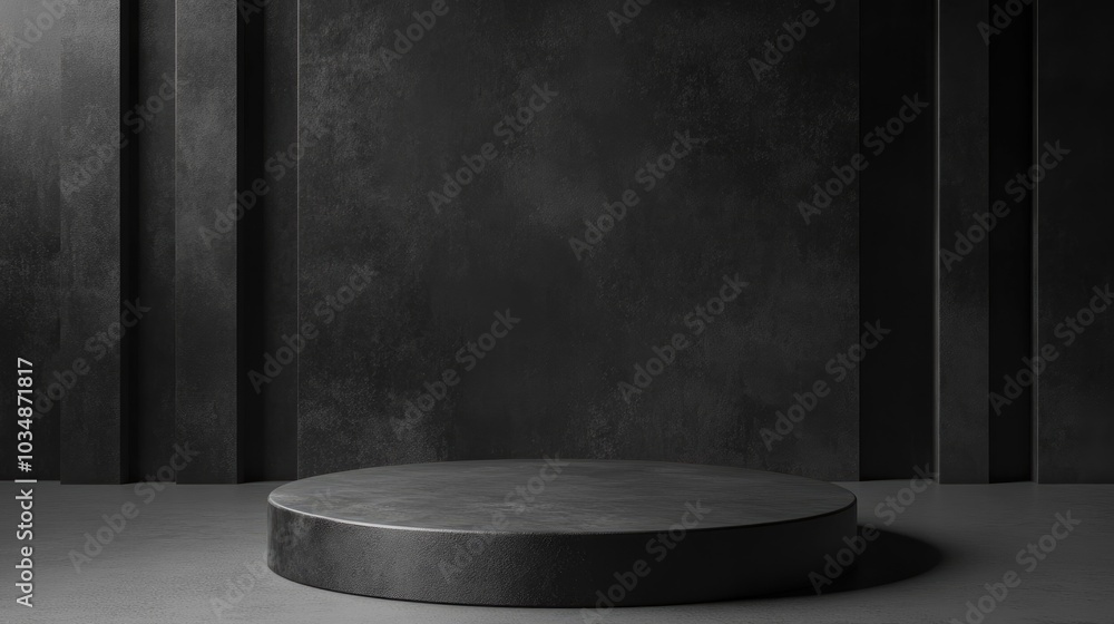 Poster minimalistic black podium with a dark backdrop for showcasing products 3d rendering