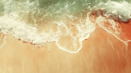 Fototapeta premium A serene beach scene capturing gentle waves lapping against golden sand under soft sunlight.