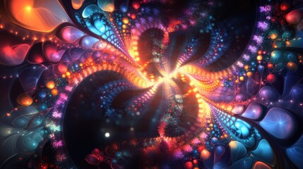 Vibrant abstract fractal design featuring colorful light patterns on a dark backdrop