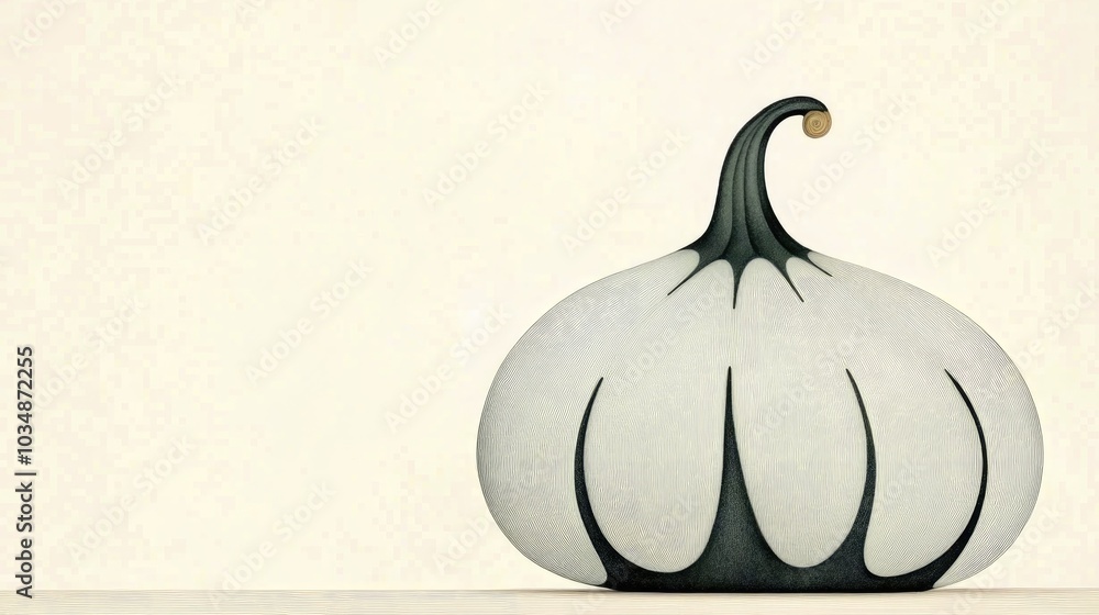 Poster Front view of a large green pumpkin on a white background with ample copy space
