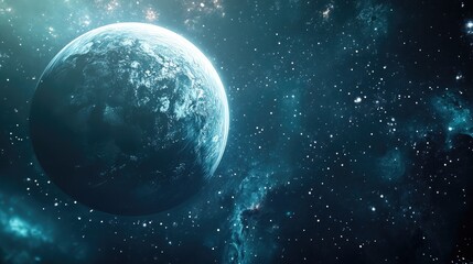 Fototapeta premium Deep space beauty featuring an orbiting planet in a 3D cartoon rendering