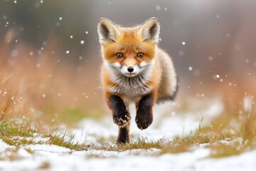 Fototapeta premium Red Fox Running Through Snow