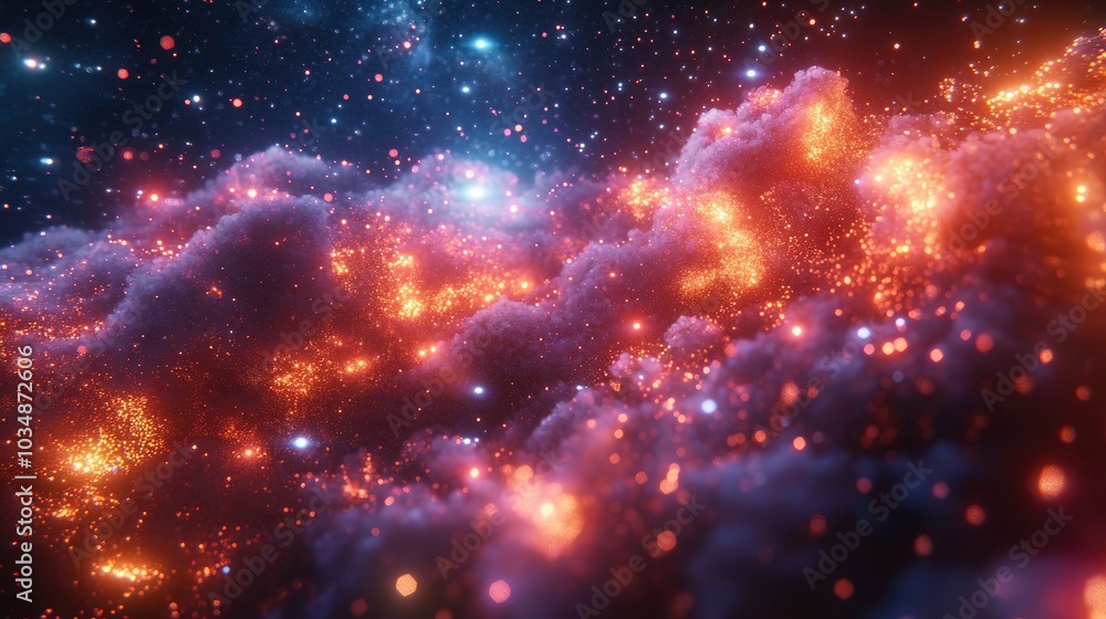 Aufkleber fantasy 3d rendering of vibrant luminous particles creating a captivating backdrop in the depths of 