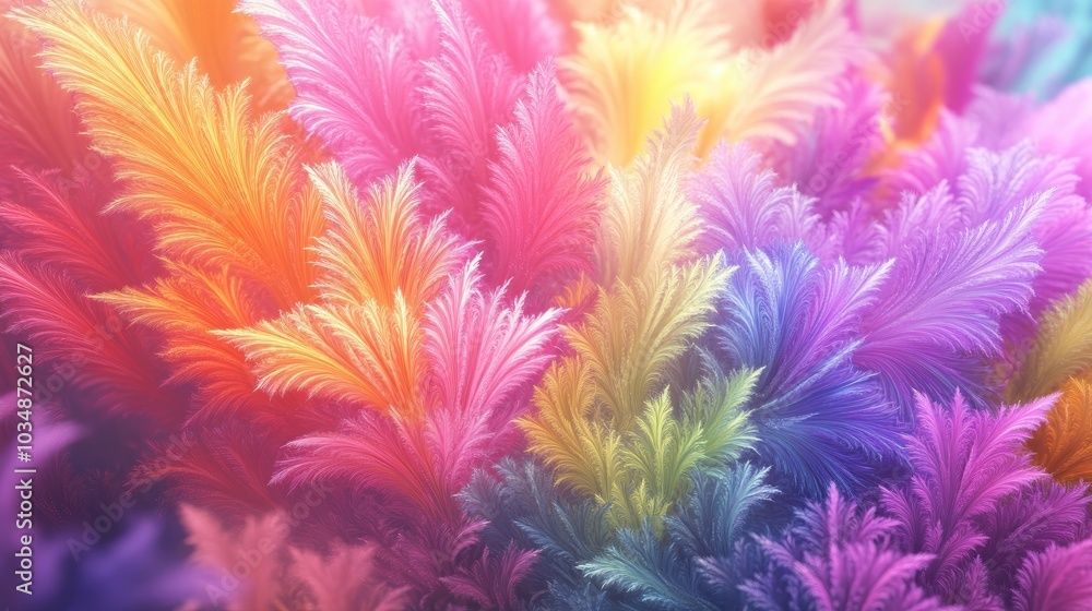 Poster abstract multicolored fluffy fractal image created using computer graphics