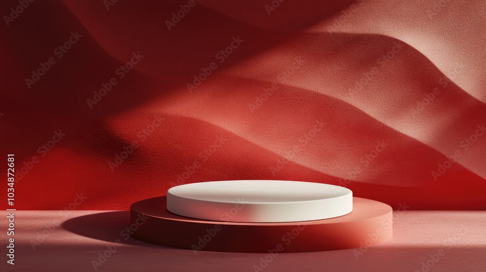 Poster Abstract podium mock up for product display and award presentation with a red backdrop 3D rendering