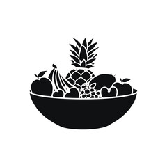 Fruit Cup Silhouette Vector with Diced Melon, Grapes, and Berries